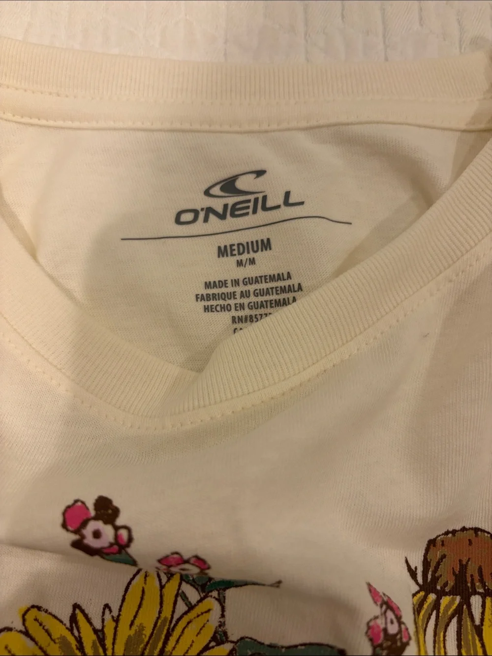 O'Neill Cream Tee with Pink & Yellow Floral Graphic